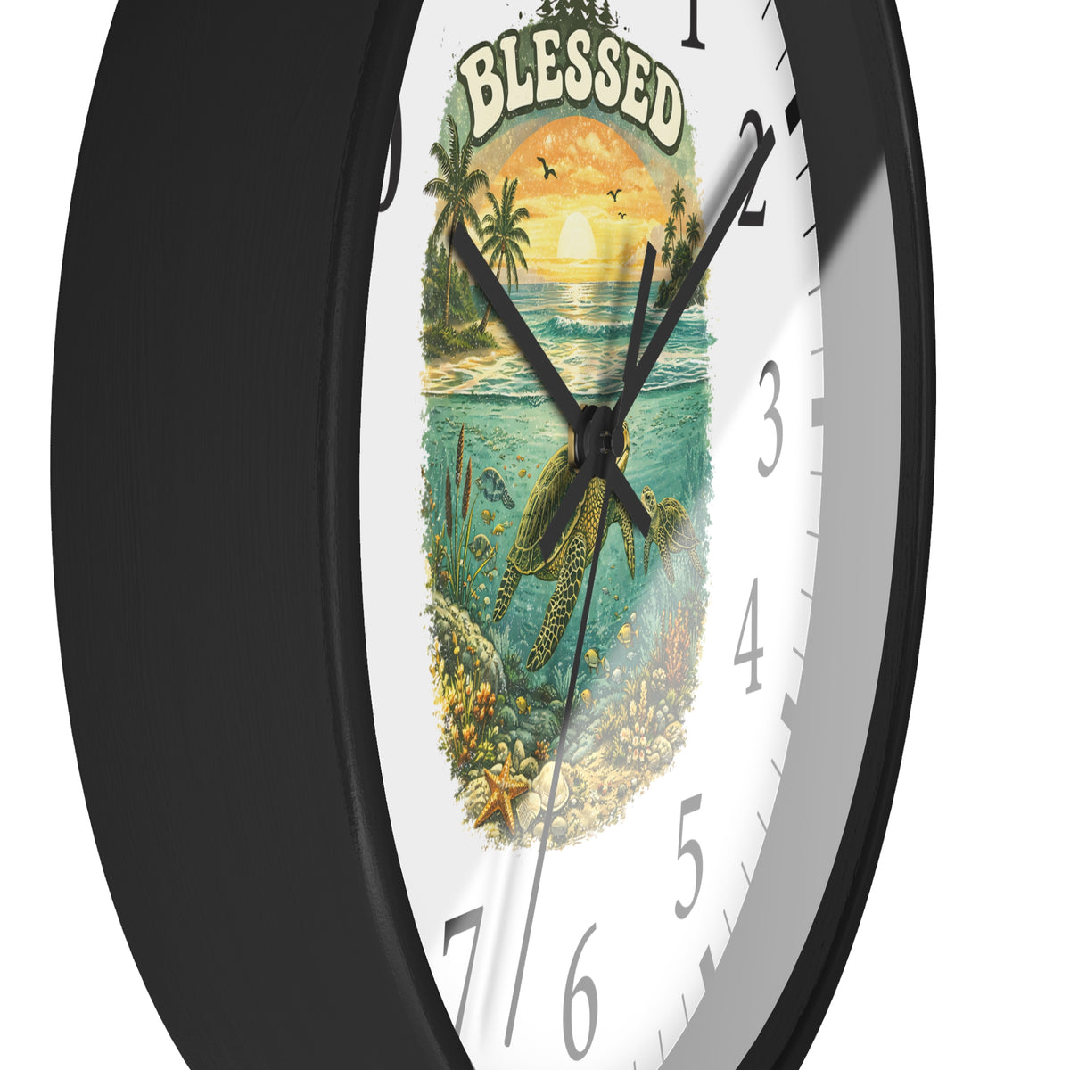 Blessed Sea Turtle Wall Clock | Beach Sunset Ocean Decor