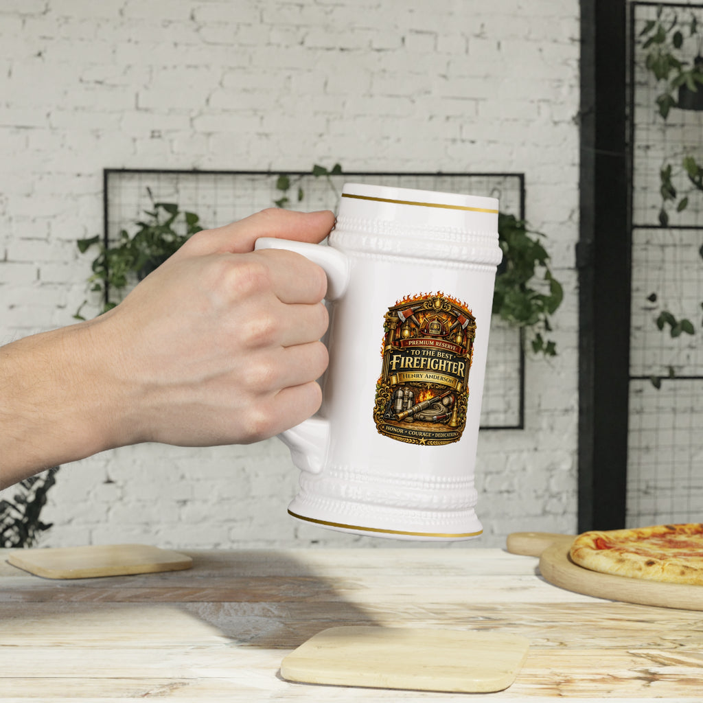 Personalized Firefighter Beer Stein 22oz - Custom Name Fireman Mug