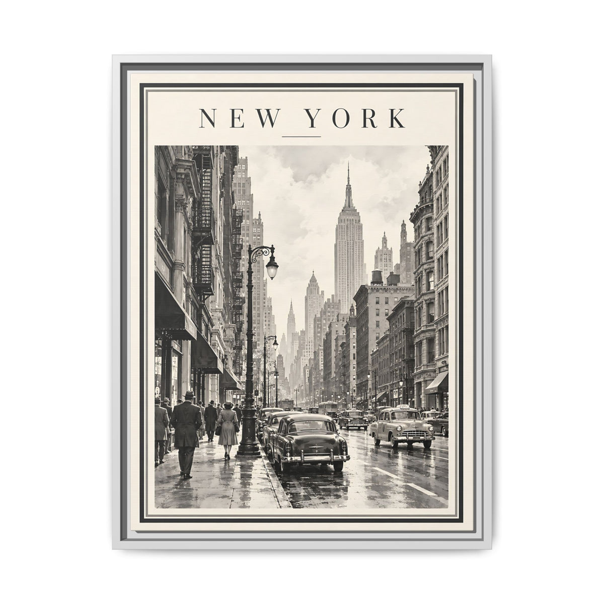 Vintage New York City Framed Canvas – Black & White Street Art