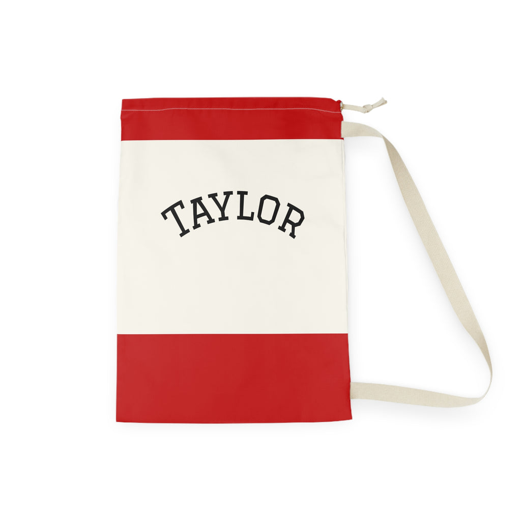 Red Stripe Personalized Laundry Bag | Drawstring Canvas Laundry Sack