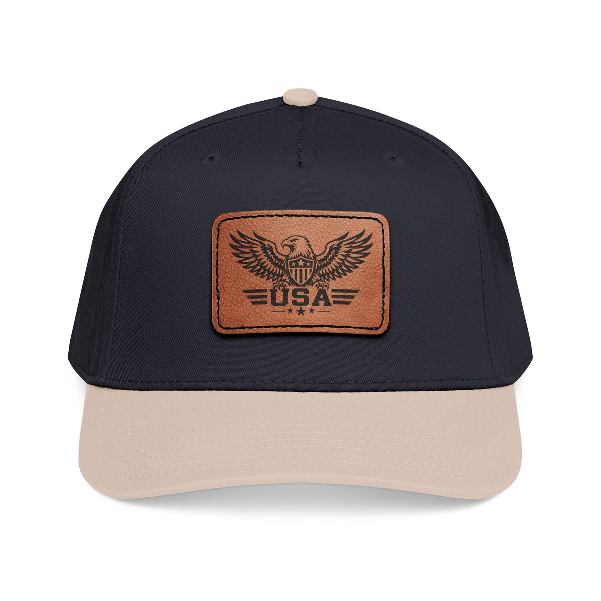 USA Eagle Leather Patch Mid Profile Baseball Cap – Patriotic American Hat
