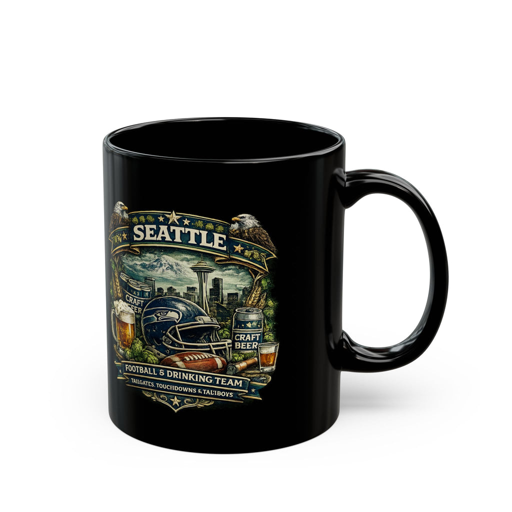 Seattle Football Mug for Men Black Coffee Cup for Beer Lovers, Tailgating & Game Day Sports Fan Gift