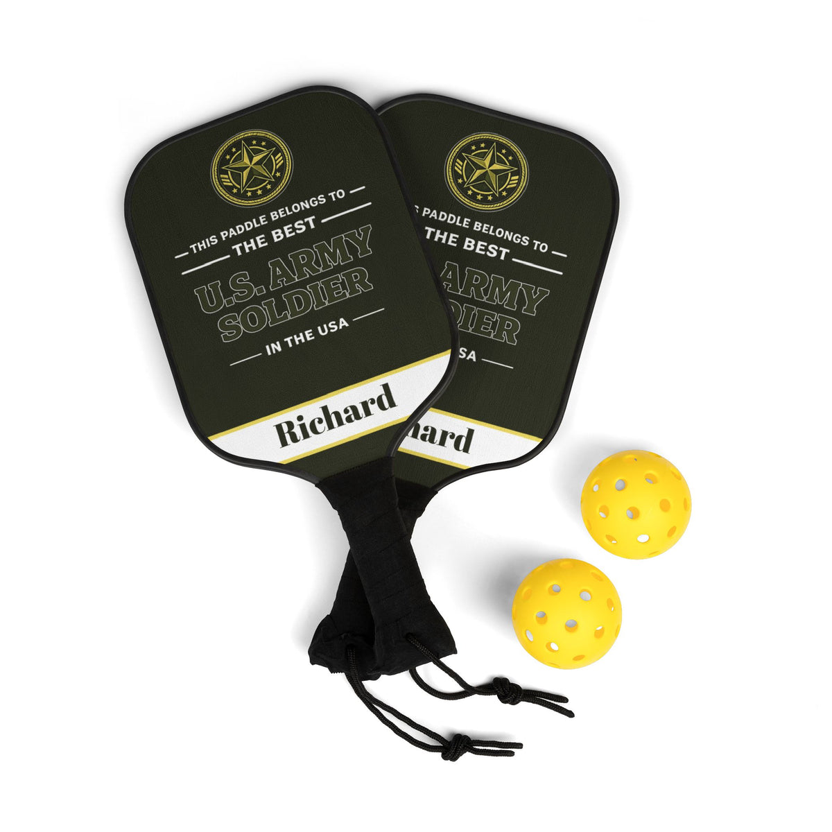 Personalized U.S. Army Soldier Pickleball Paddle Set, Custom Army Gift for Men, Military Retirement Gift, Veteran Gift Idea