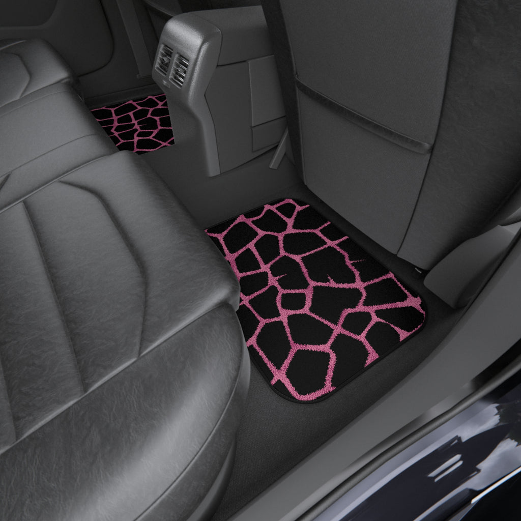 Pink Cracked Pattern Car Floor Mats – Black 4-Piece Set