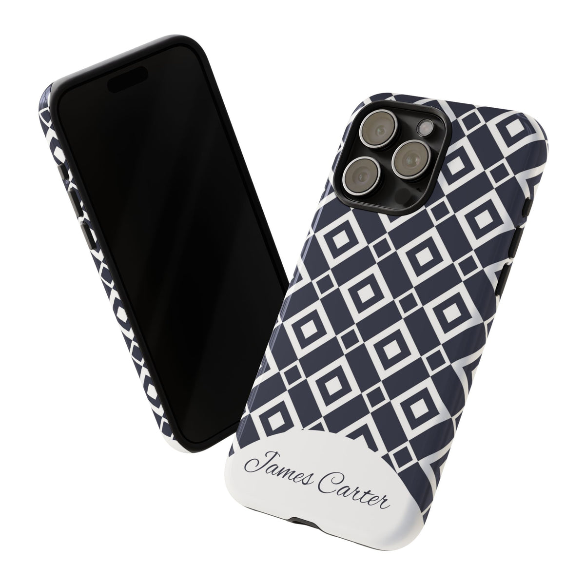 Personalized Geometric Phone Case with Name – Black & White Tough Case