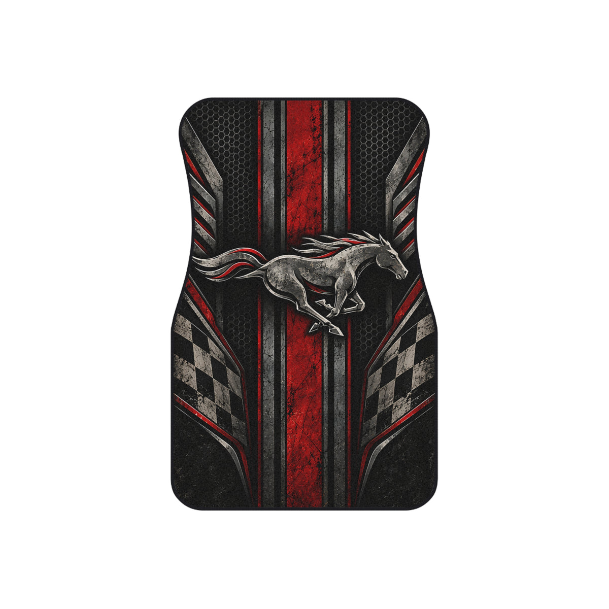 Wild Horse Racing Car Floor Mats – Red & Black 4-Piece Set