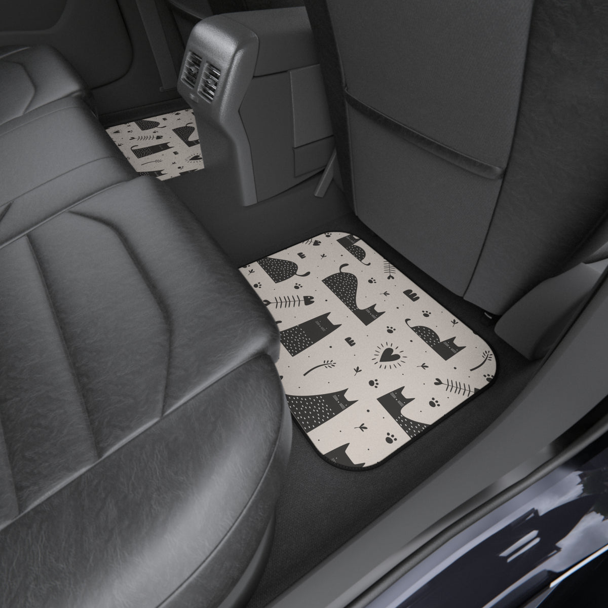 Black & White Cat Car Floor Mats – 4-Piece Set