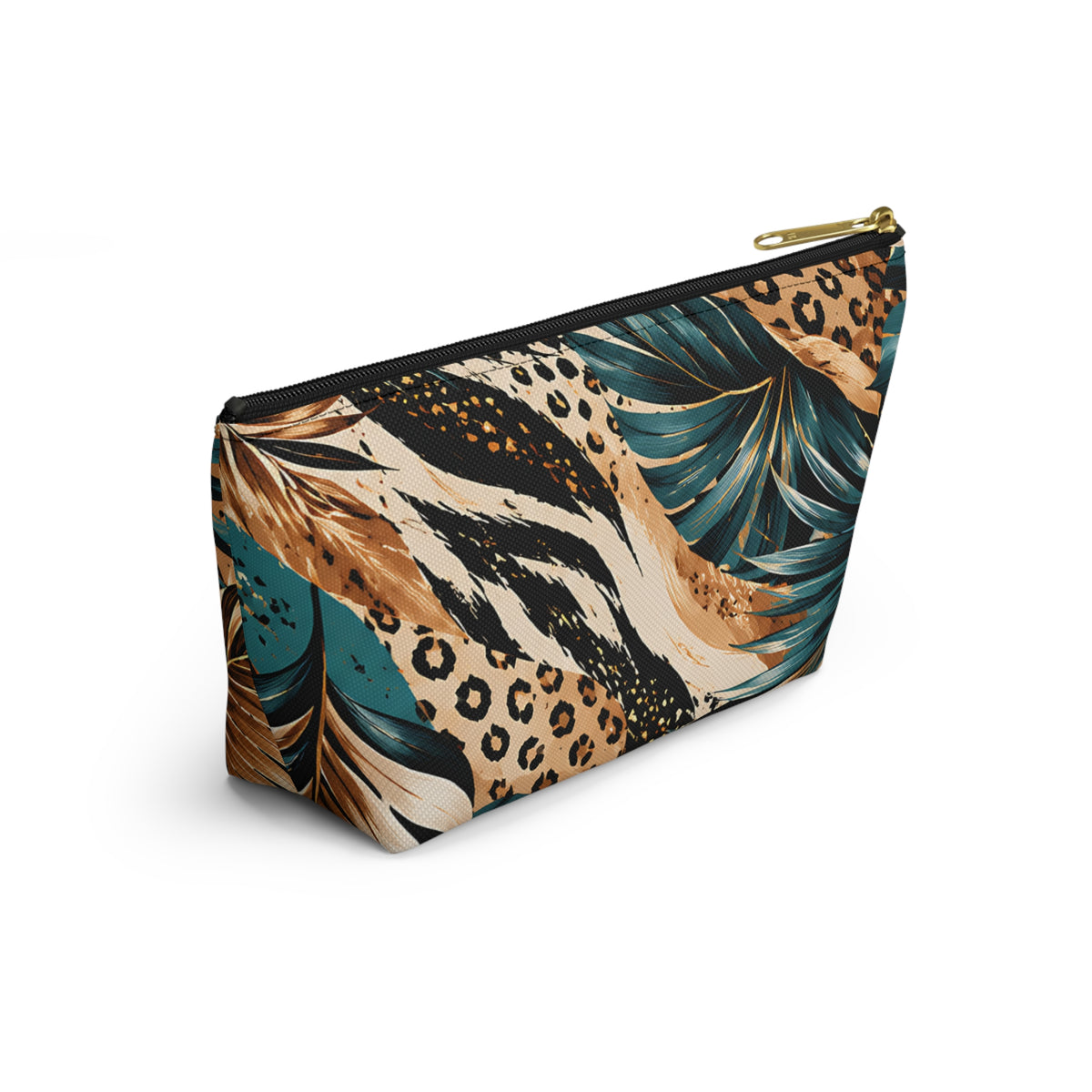 Tropical Botanical Pouch – Teal & Gold Leaf Print