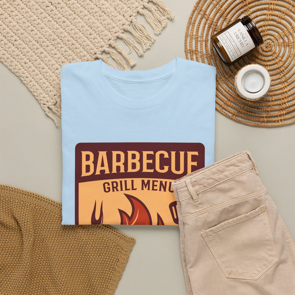 BBQ Grill Menu T-Shirt – Flames & Grilling Utensils Graphic Tee
