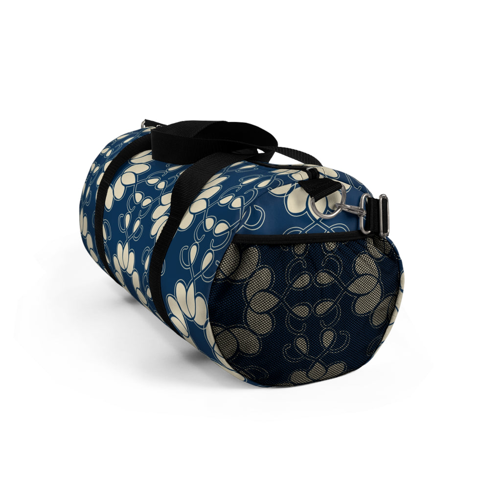 Retro Floral Duffel Bag – Navy Blue & Cream Flower Design