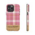 Personalized Pink Plaid Phone Case with Name – Wood Accent Tough Case