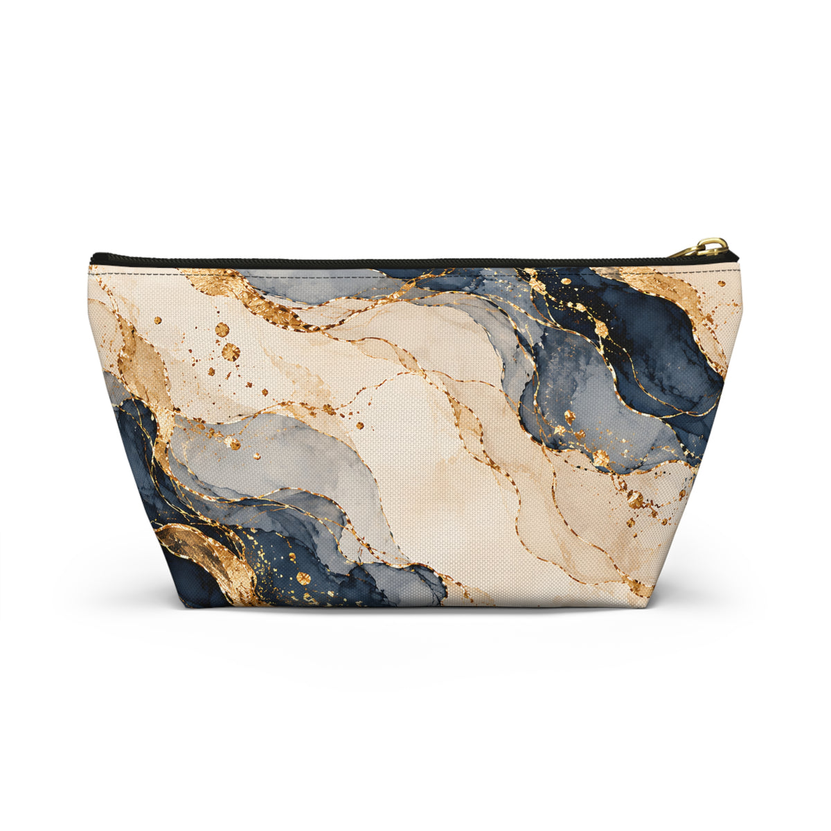 Blue & Gold Marble Pouch – Elegant Abstract Print