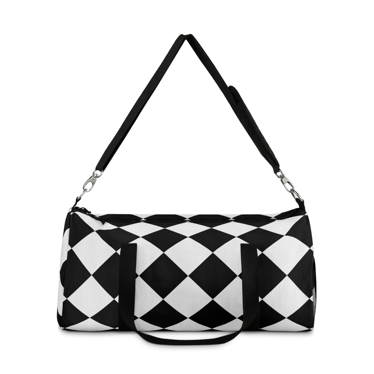 Black & White Geometric Duffel Bag – Diamond Pattern