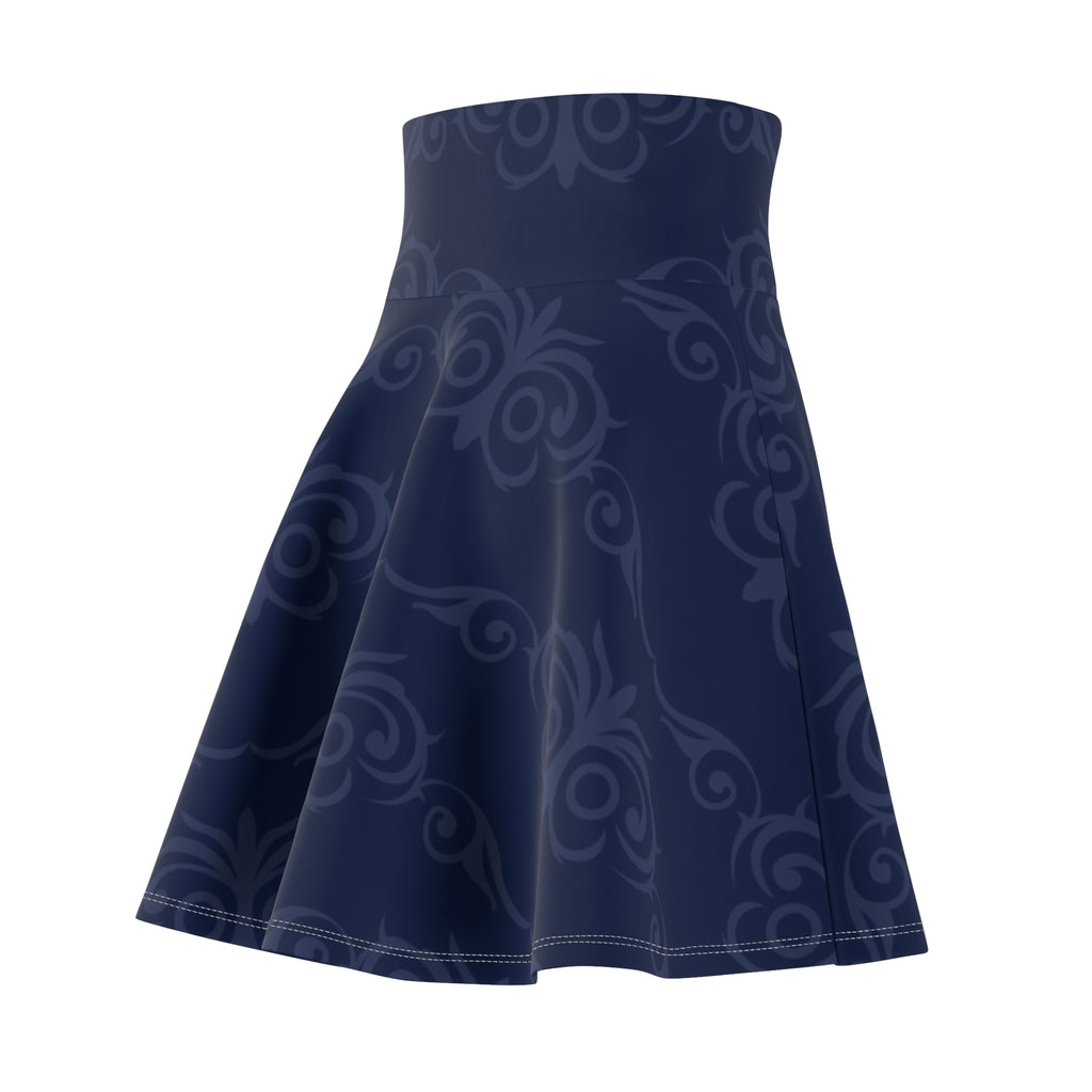Navy Blue Ornamental Skater Skirt – Elegant Pattern