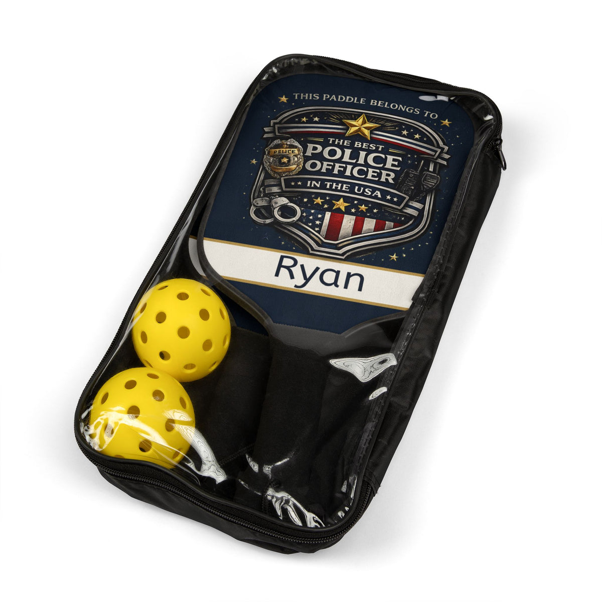 Personalized Police Officer Pickleball Paddle Set | Custom Cop Gift for Men | Law Enforcement Gift | USA First Responder