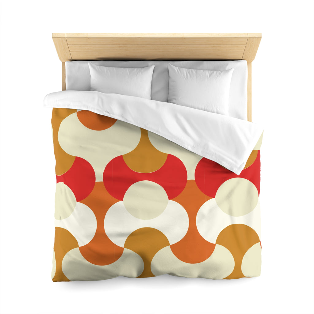 Retro Geometric Pattern Duvet Cover | 70s Style Orange Red Circles