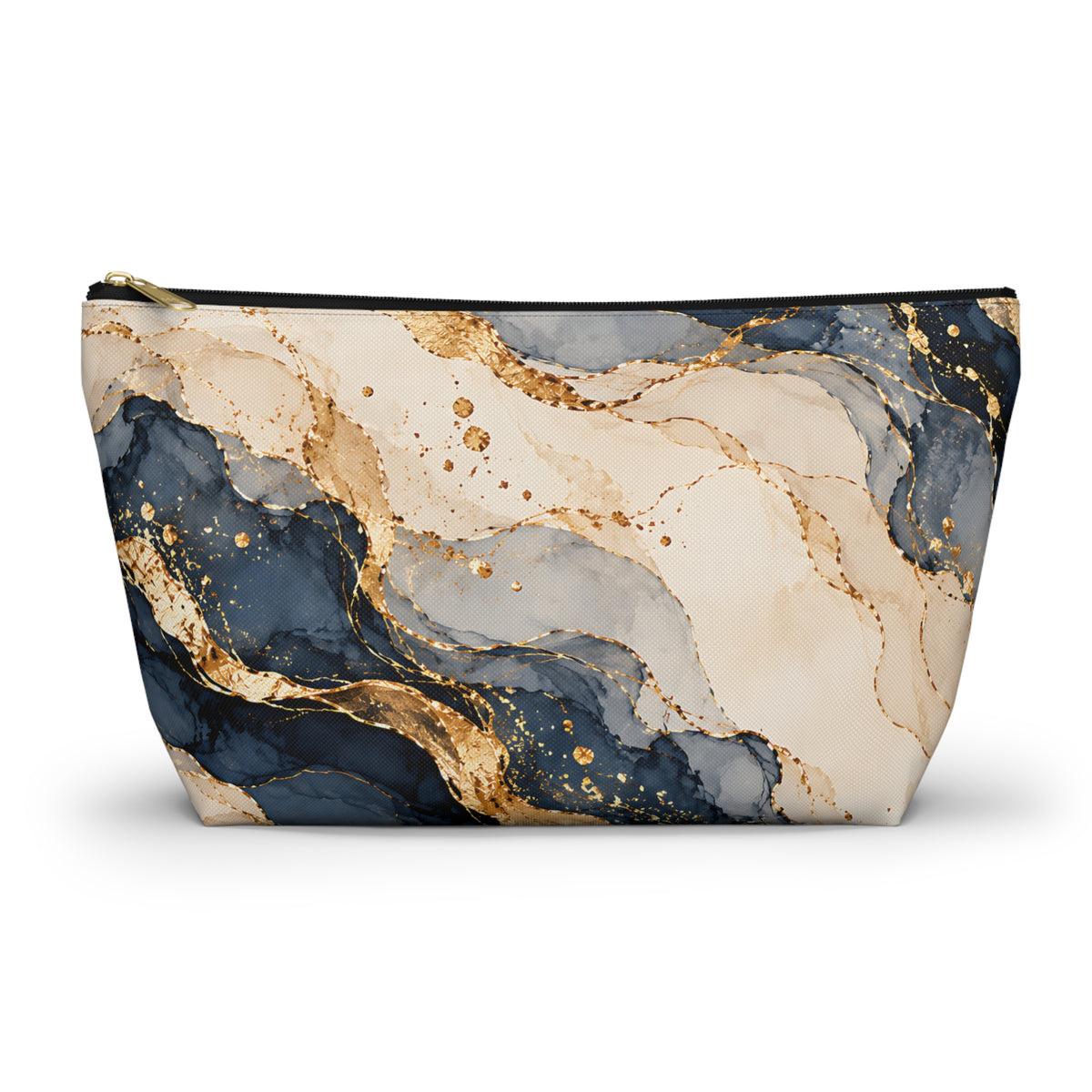 Blue & Gold Marble Pouch – Elegant Abstract Print
