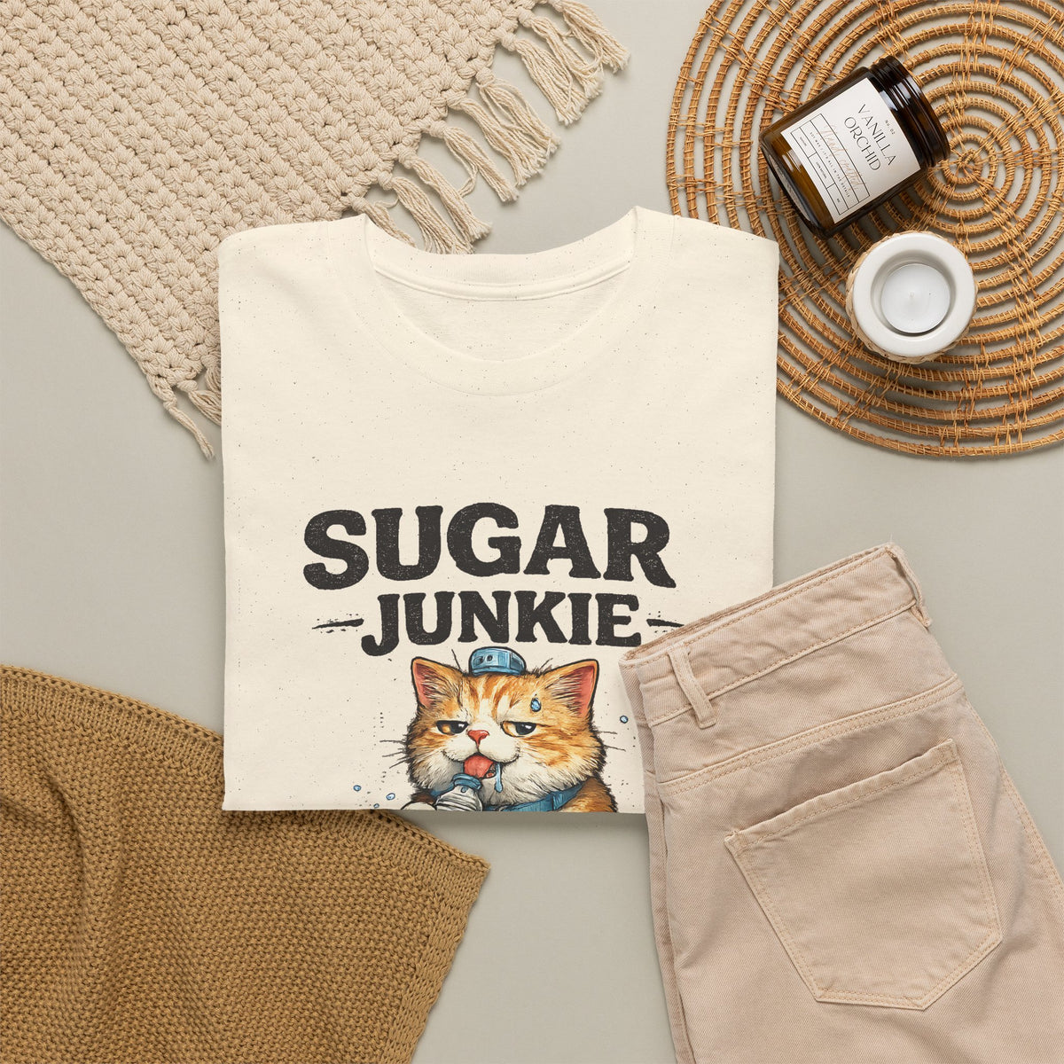“Sugar Junkie – Diabetic Nightmare” T-Shirt – Funny Cat Graphic Tee