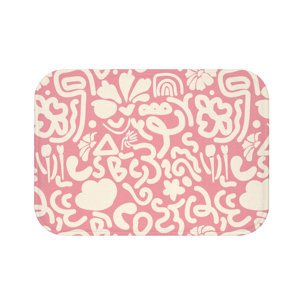 Pink Abstract Floral Bath Mat – Retro Modern Bathroom Decor