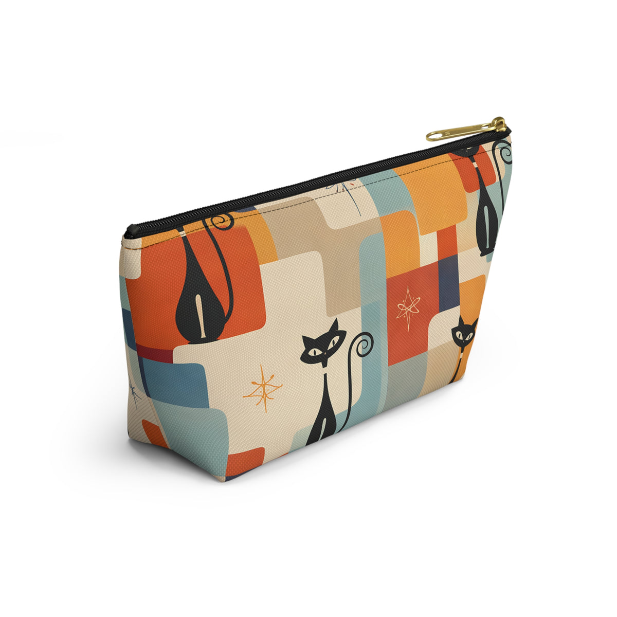 Retro Black Cat Pouch – Mid-Century Modern Print