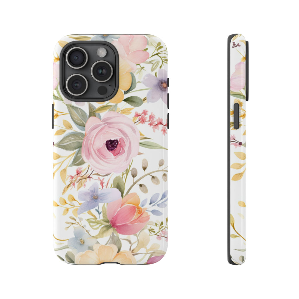 Pastel Floral Tough Phone Case – Watercolor Flower Design