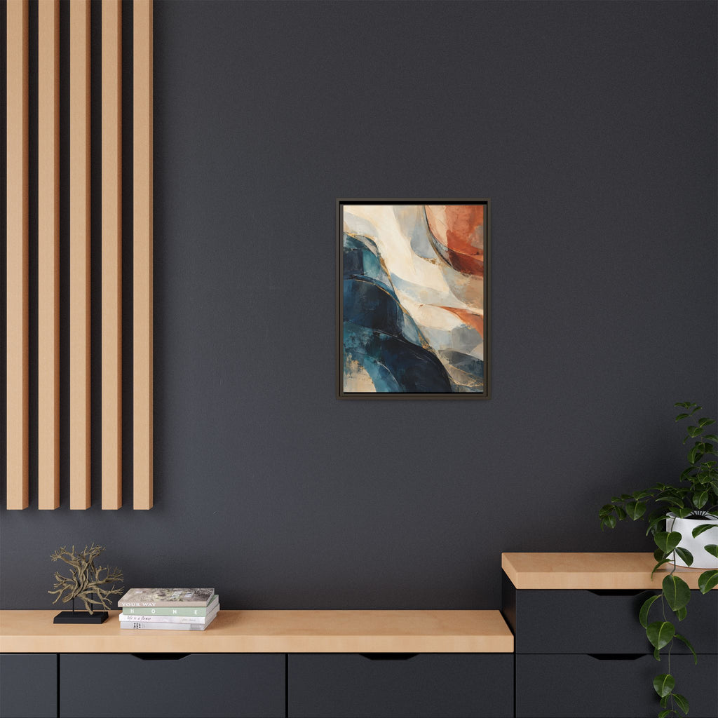Abstract Blue & Terracotta Framed Canvas – Modern Wall Art