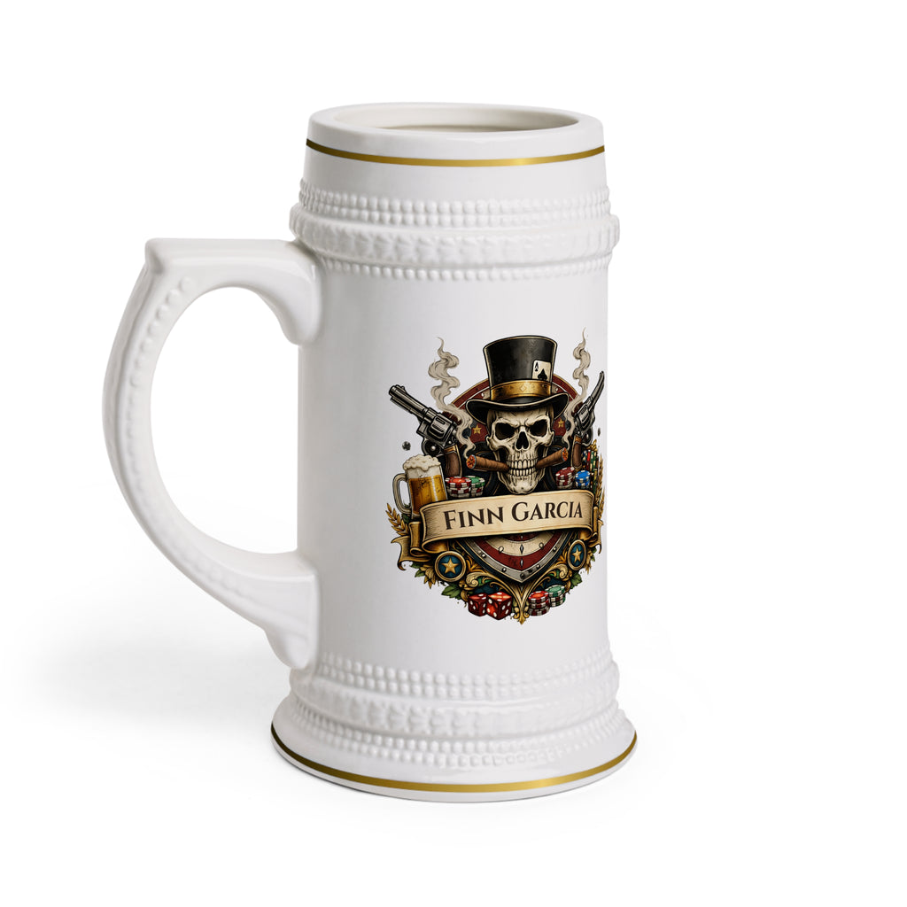 Personalized Skull Beer Stein 22oz - Custom Name Poker Mug, Gangster Style Beer Mug