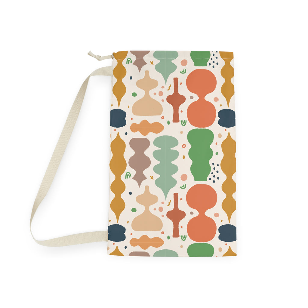 Abstract Shapes Laundry Bag | Retro Colorful Pattern, Drawstring Tote