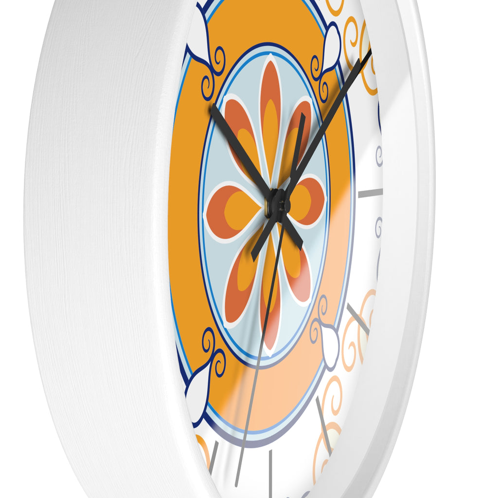 Mediterranean Tile Mandala Wall Clock | Orange Blue Floral Pattern