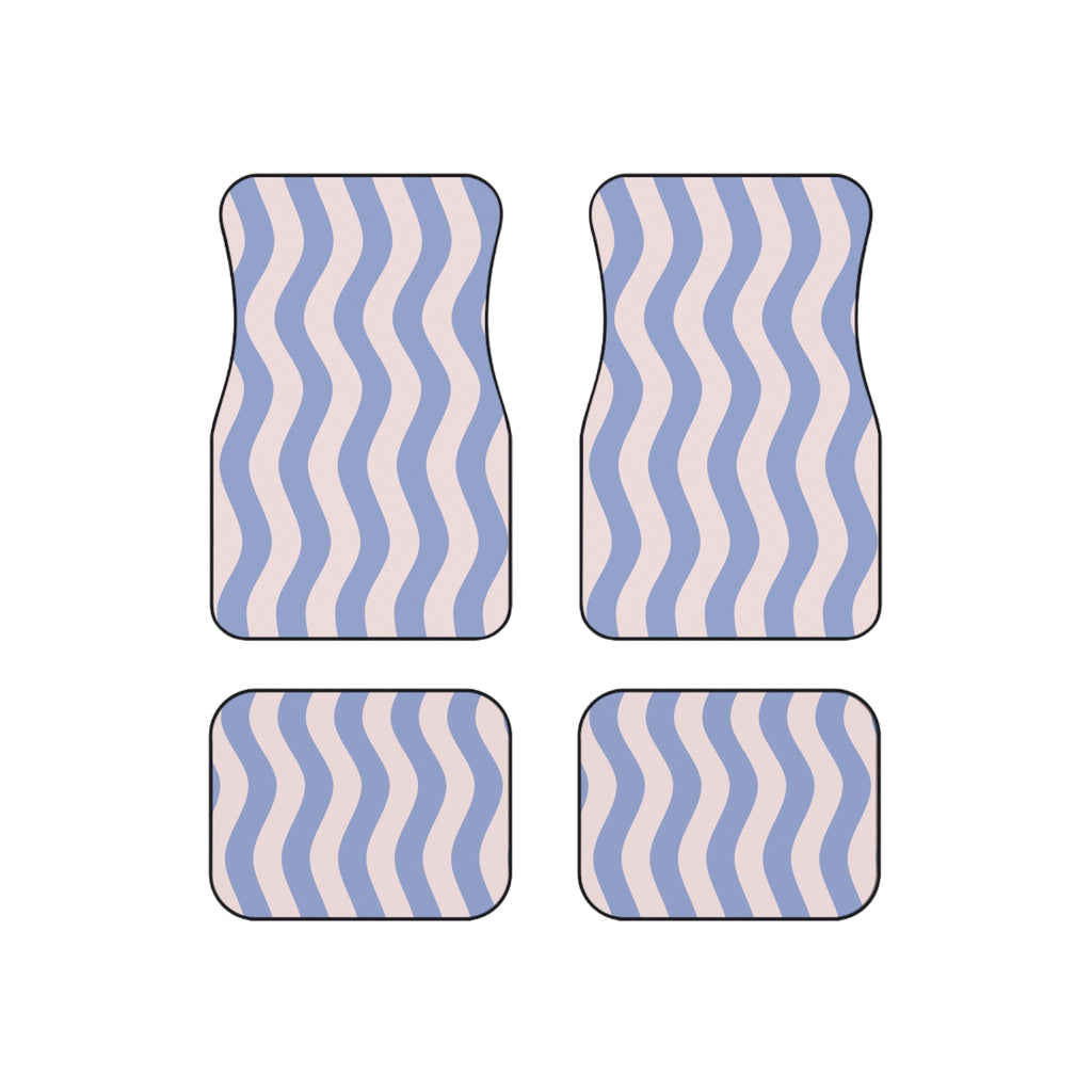 Blue Wavy Stripes Car Floor Mats – 4-Piece Set