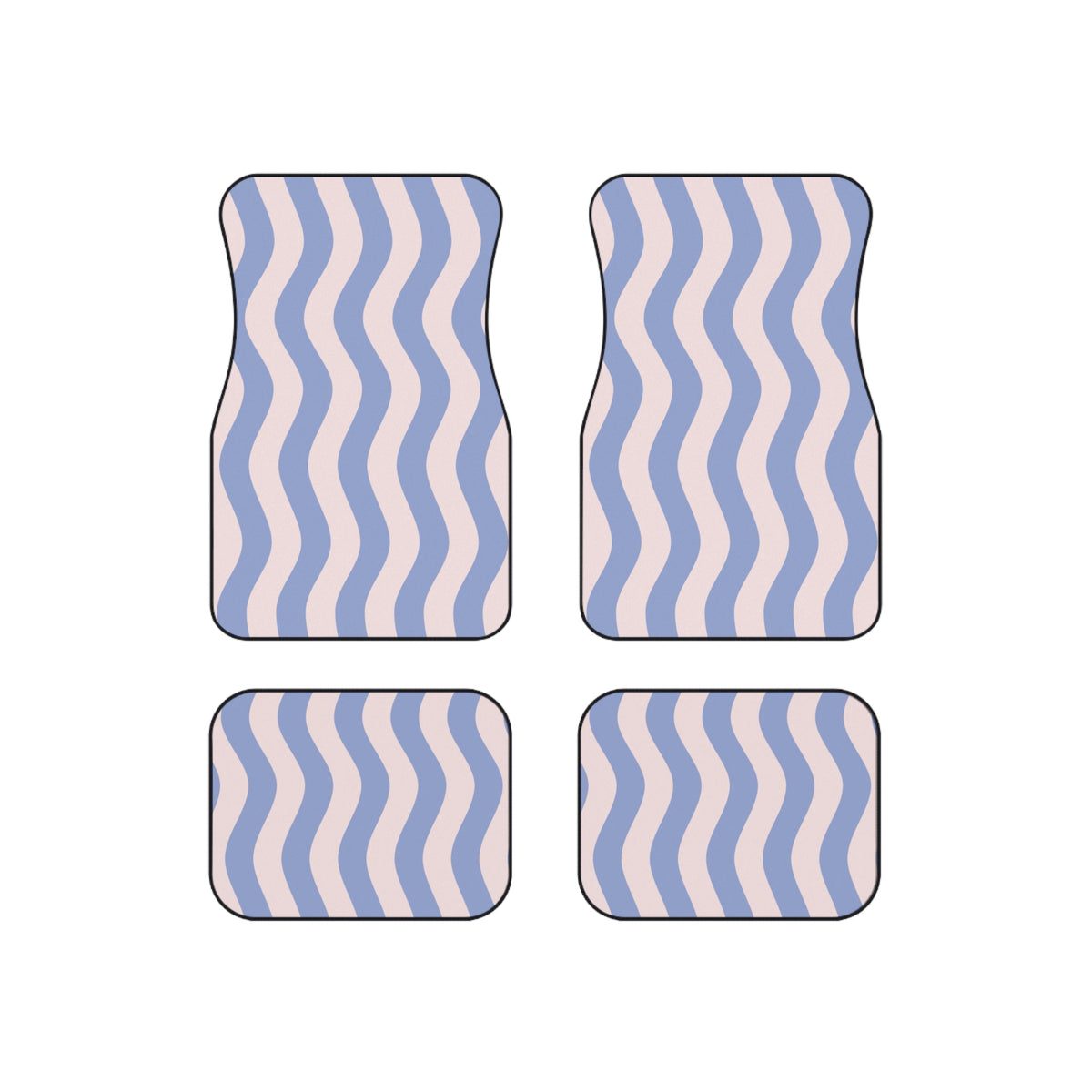 Blue Wavy Stripes Car Floor Mats – 4-Piece Set