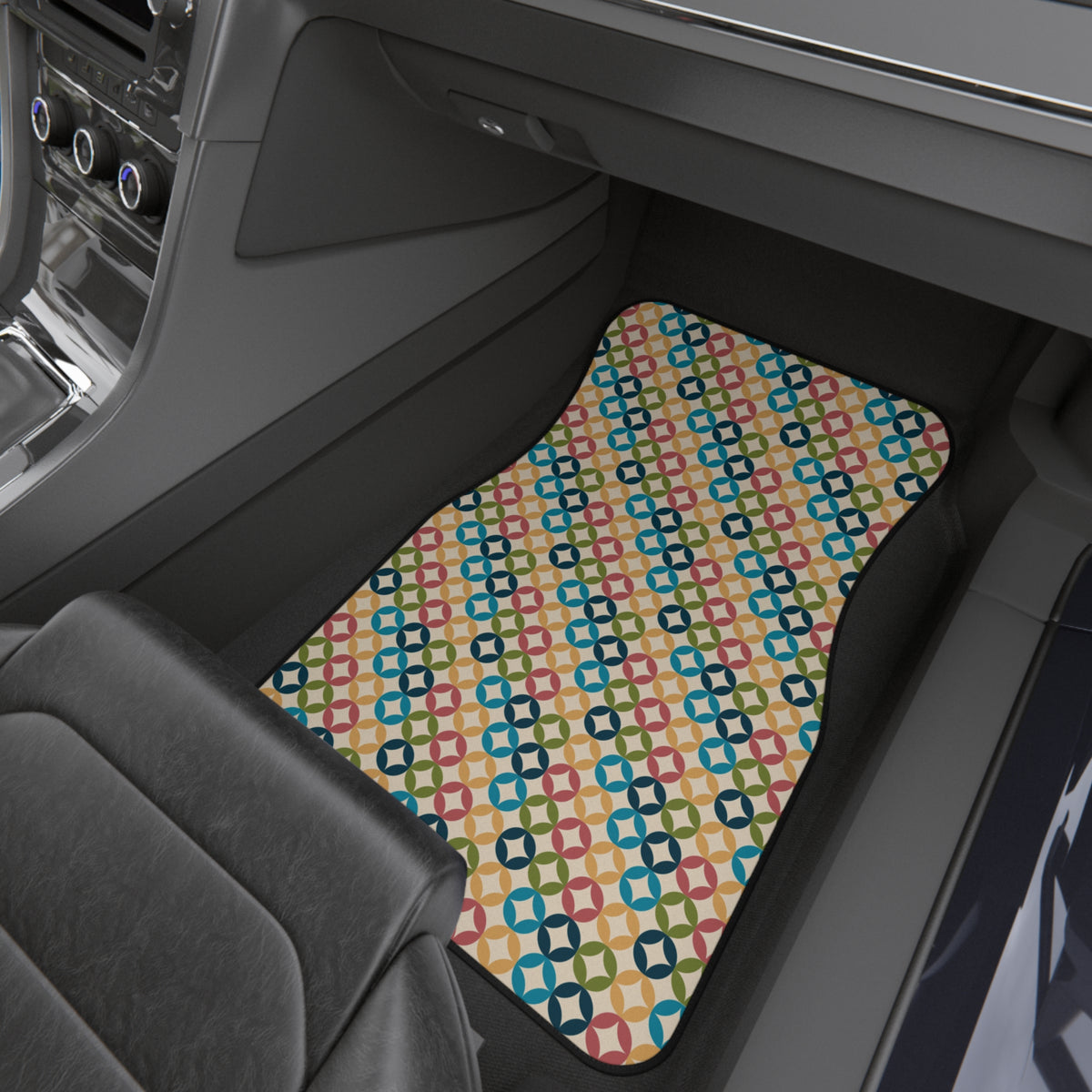 Retro Geometric Car Floor Mats – Colorful 4-Piece Set