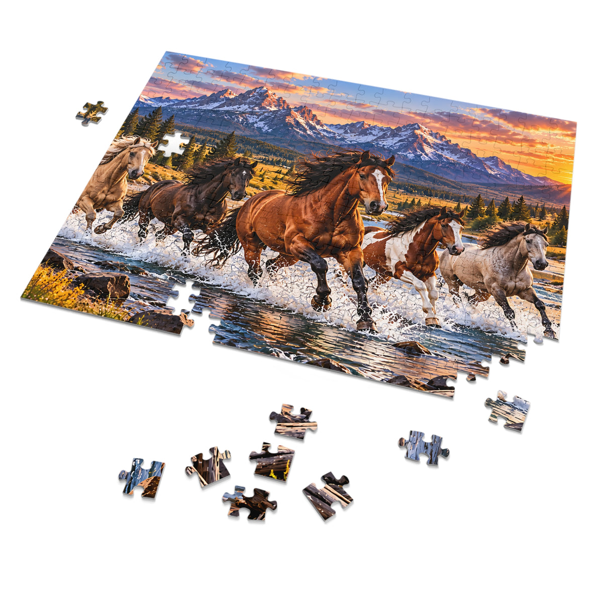 Wild Horses Puzzle – Mountain Landscape & Running Horses