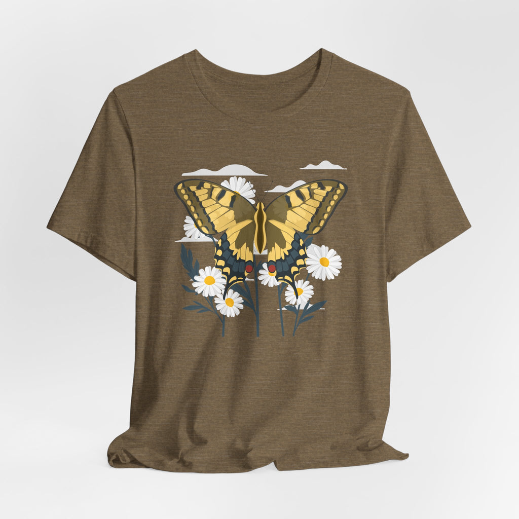 Butterfly Floral Nature Shirt  Yellow Butterfly T Shirt, Wildflower Graphic Tee, Nature Lover Gift