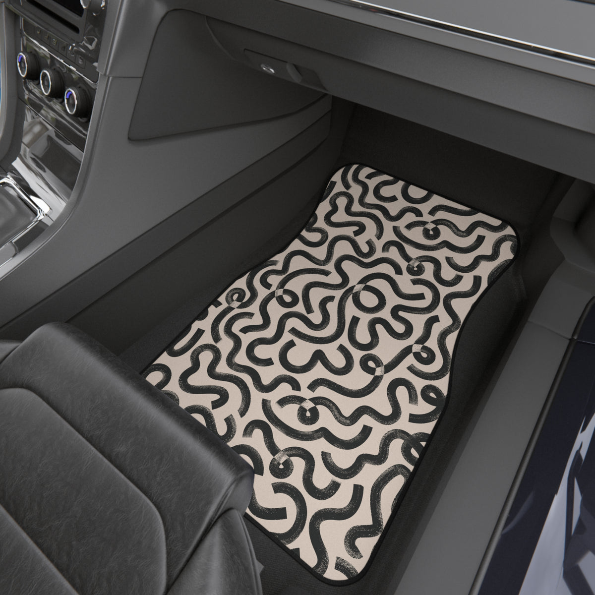 Beige Abstract Pattern Car Floor Mats – 4-Piece Set