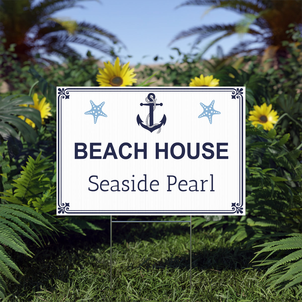 Personalized Beach House Lawn Sign – Custom Coastal Property Name Sign Y7