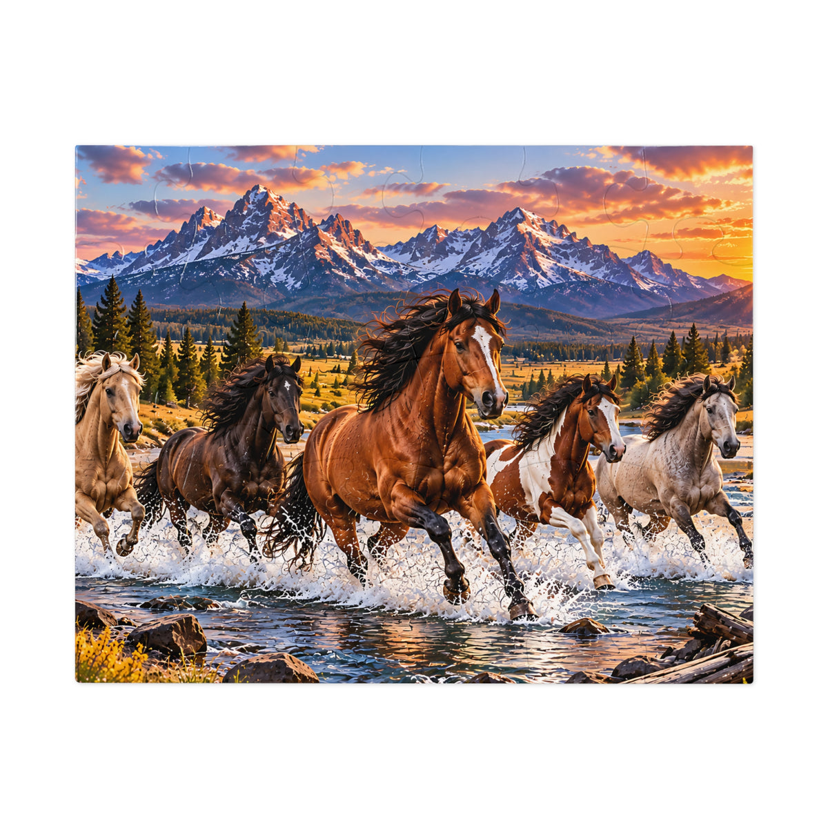 Wild Horses Puzzle – Mountain Landscape & Running Horses