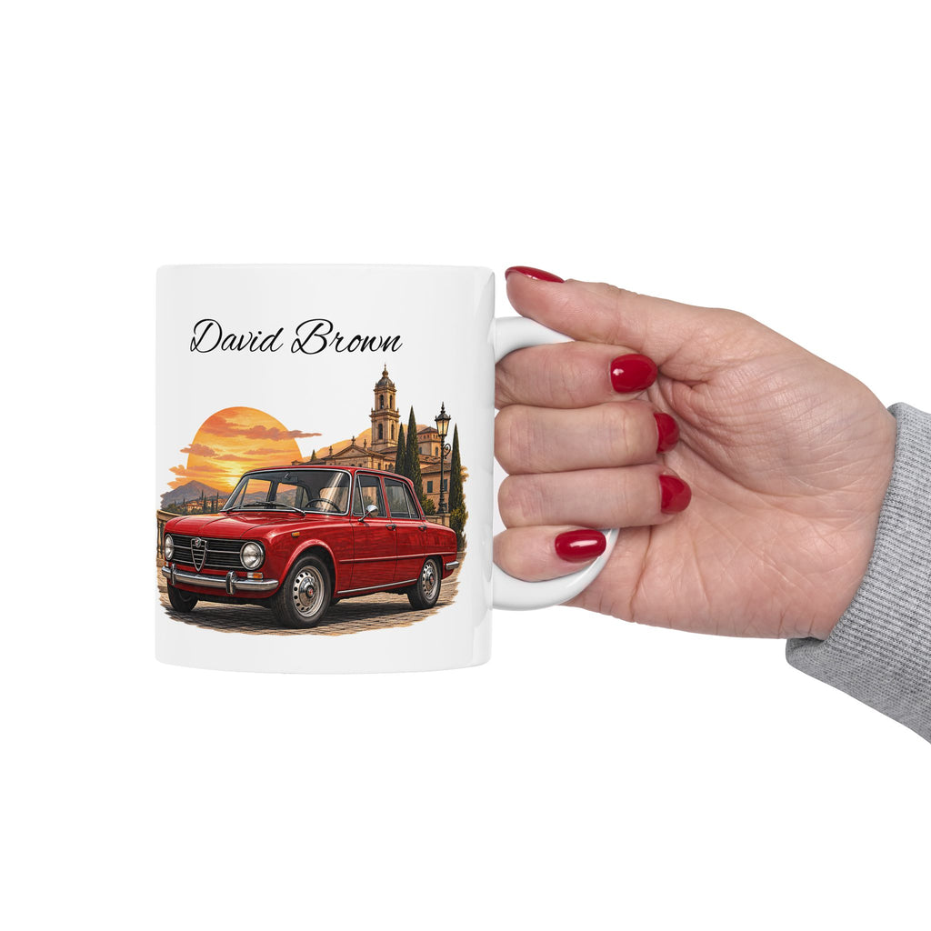 Personalized Name Vintage Italian Car Mug – Classic Red Car Gift