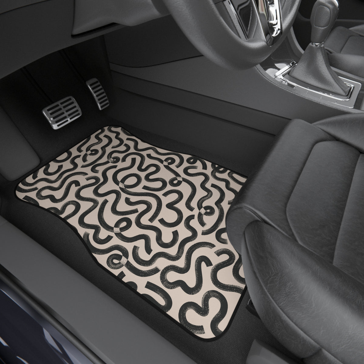 Beige Abstract Pattern Car Floor Mats – 4-Piece Set