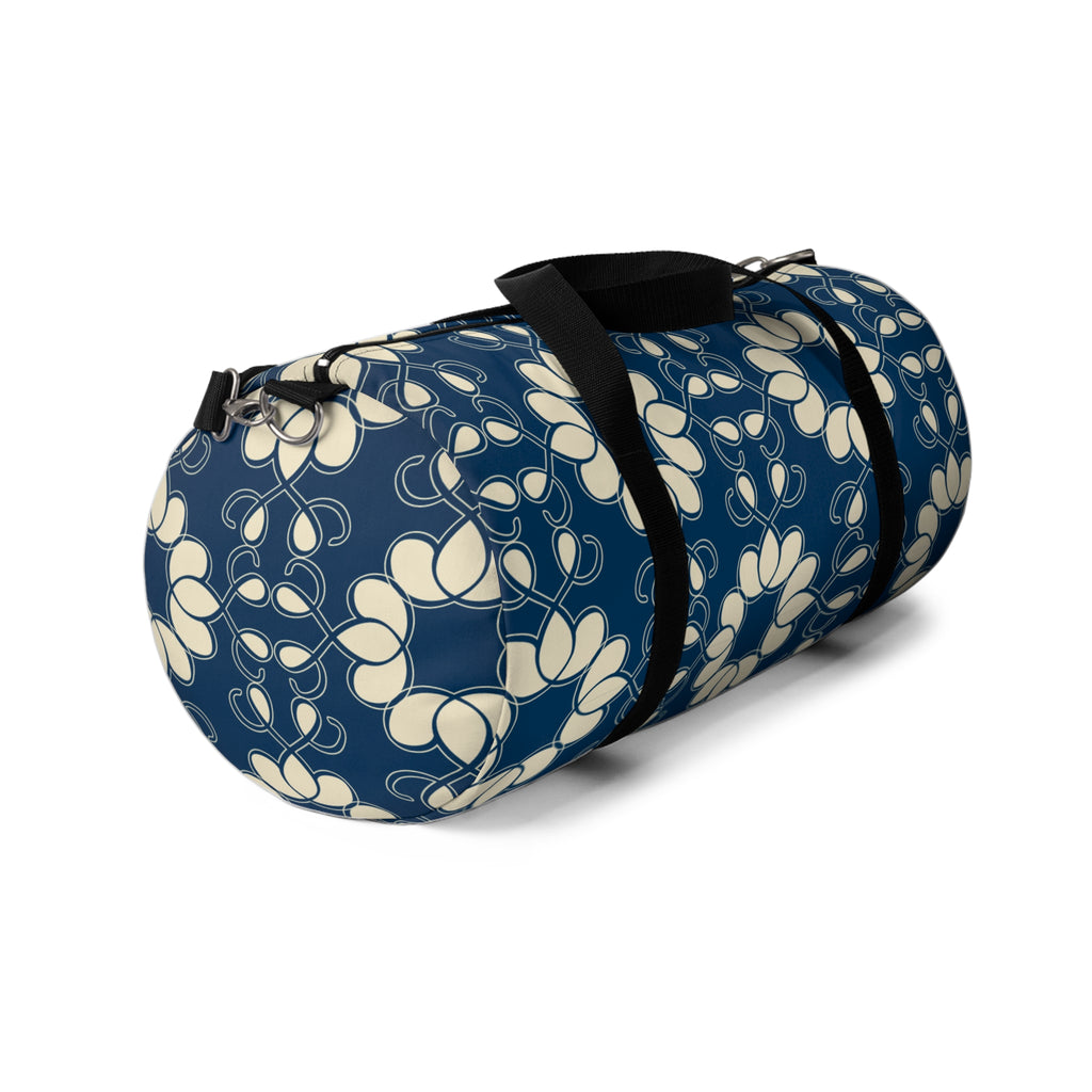 Retro Floral Duffel Bag – Navy Blue & Cream Flower Design
