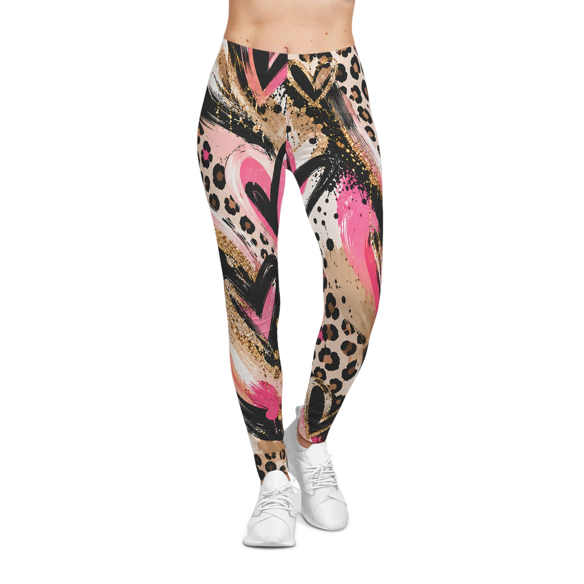 Pink Leopard Heart Leggings – Abstract Animal Print
