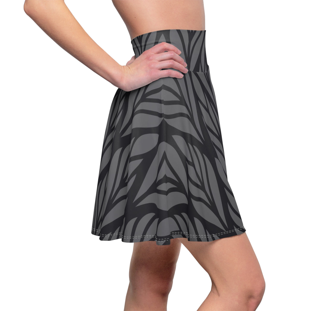 Black & Gray Abstract Skater Skirt – Geometric Pattern
