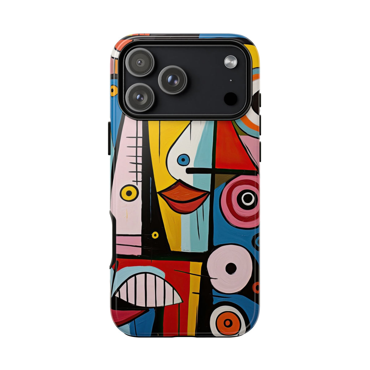 Colorful Abstract Art Tough Phone Case – Geometric Face Design