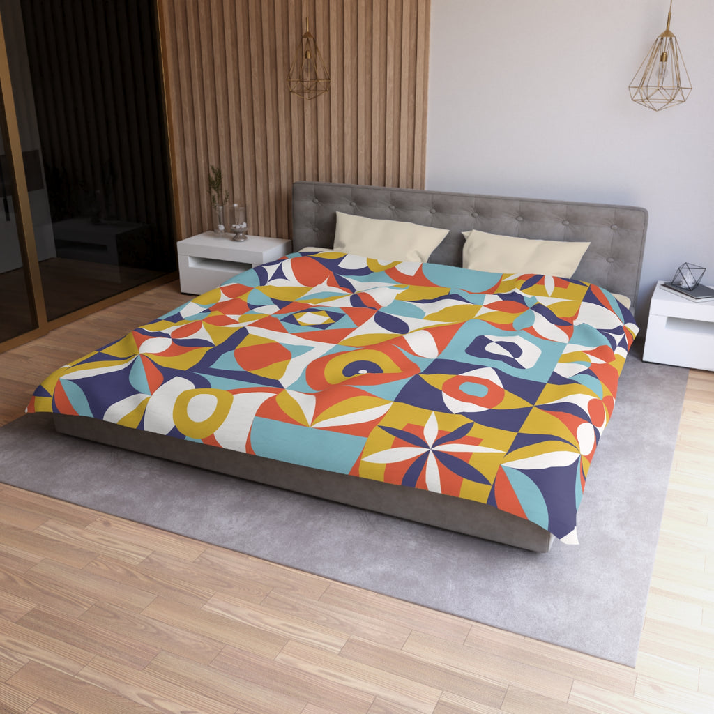 Geometric Retro Tile Pattern Microfiber Duvet Cover | Colorful Mid Century Design