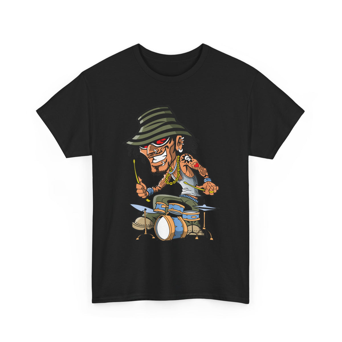 Drummer T-Shirt – Funny Cartoon Rock & Music Graphic Tee