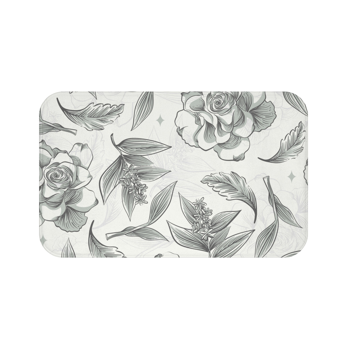 Vintage Rose Sketch Bath Mat – Elegant Black & White Floral Bathroom Decor