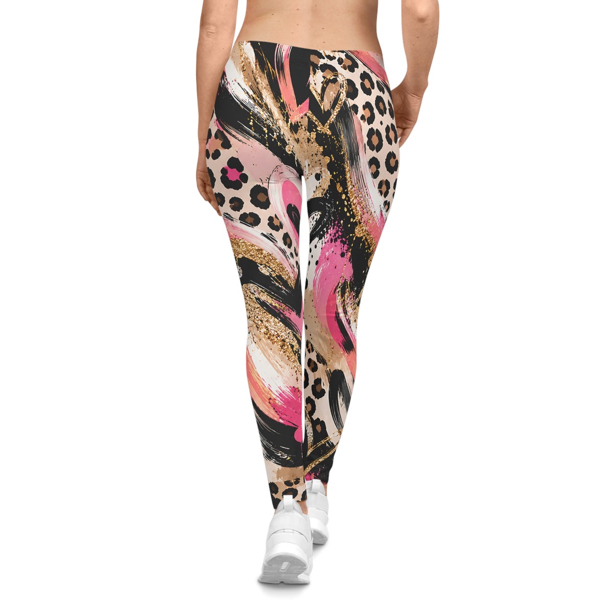 Pink Leopard Heart Leggings – Abstract Animal Print