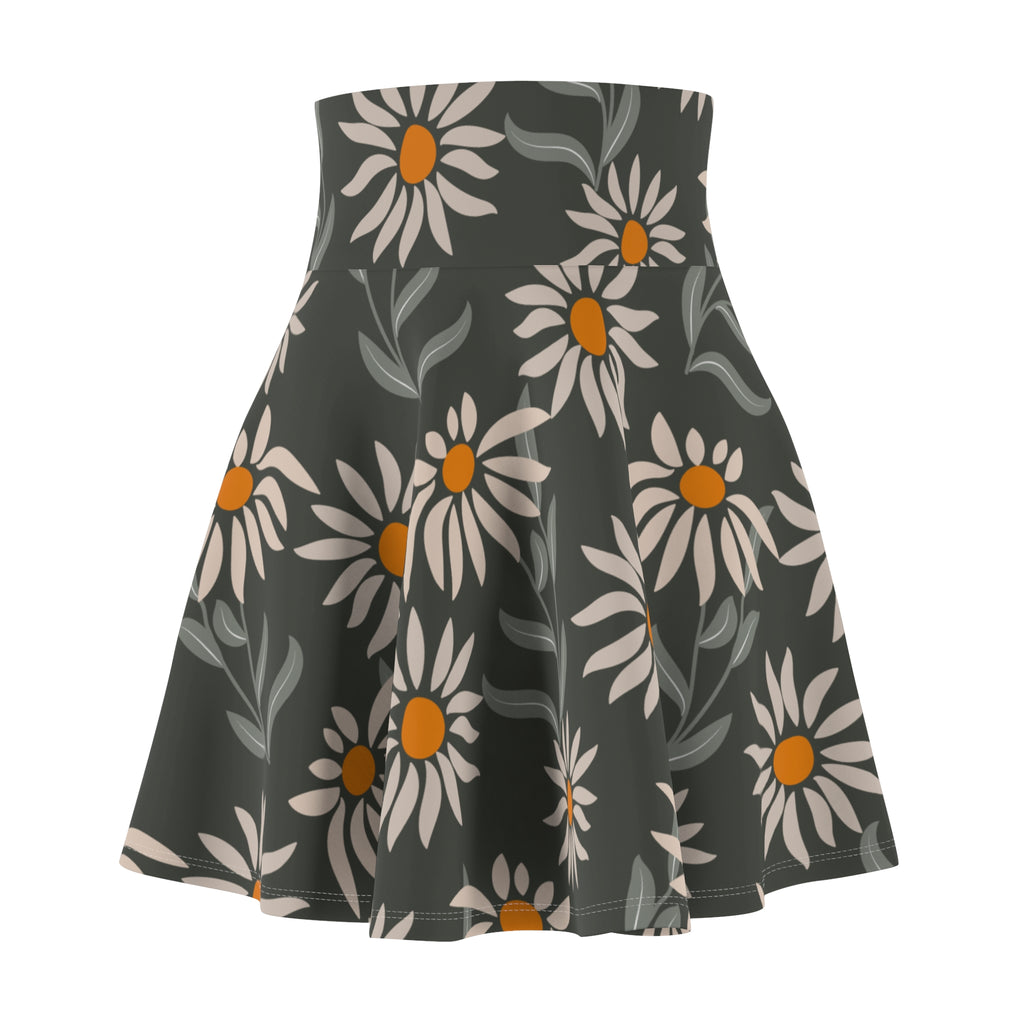 Daisy Floral Skater Skirt – Gray Flower Pattern
