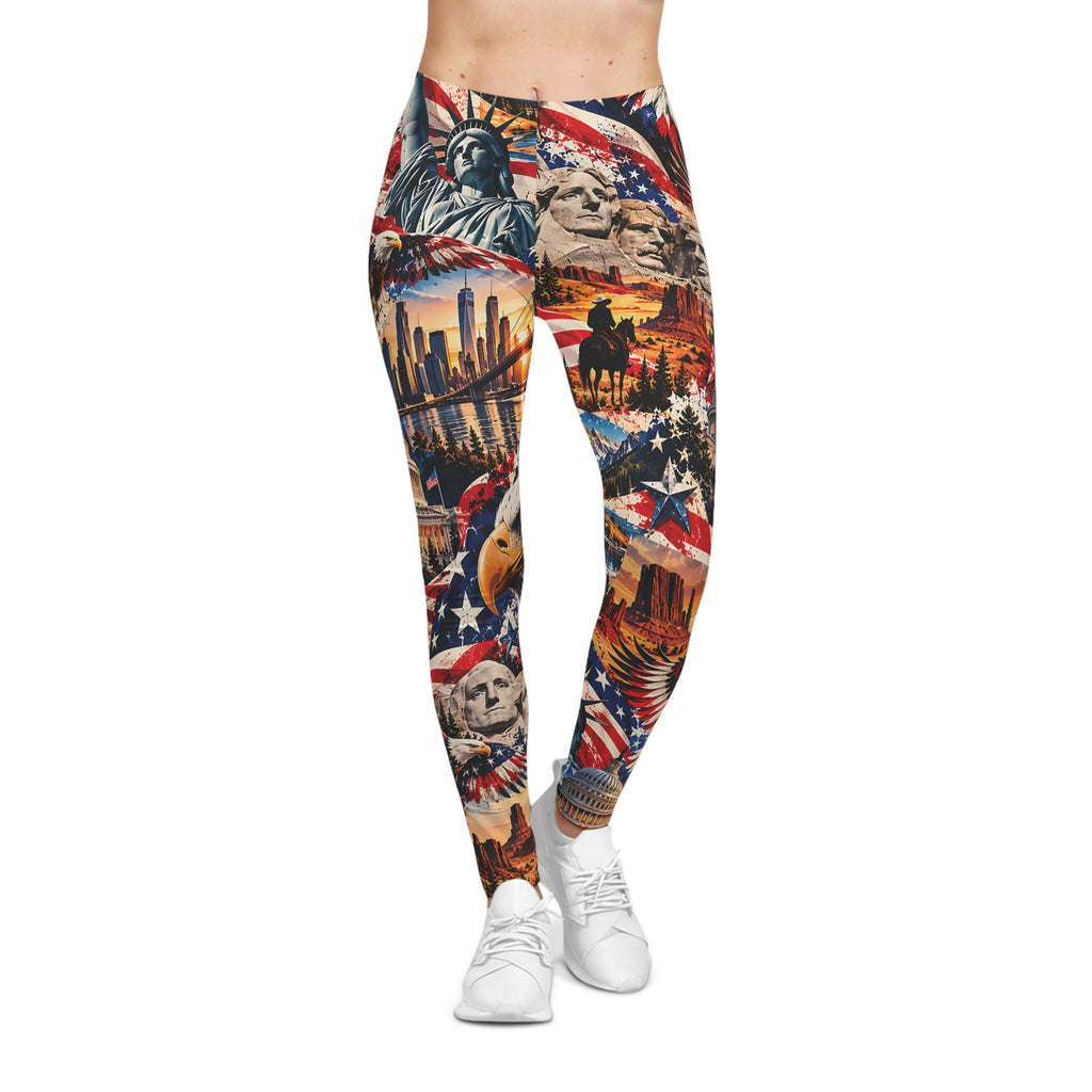 American Icons Leggings – USA Patriotic Landmark Collage