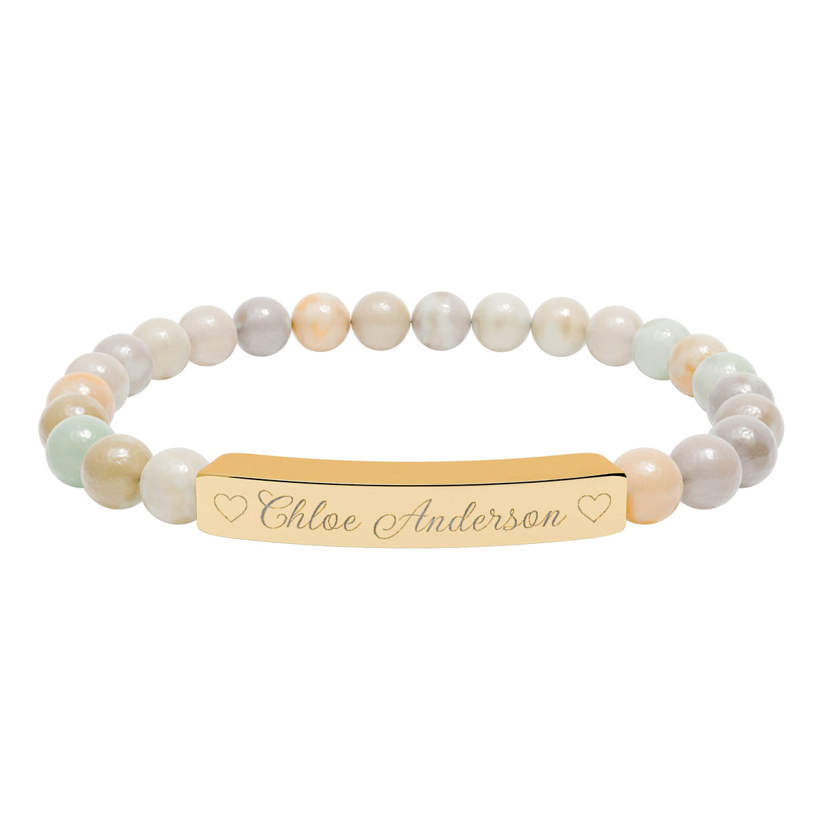 Personalized Natural Stone Bracelet – Custom Name & Hearts